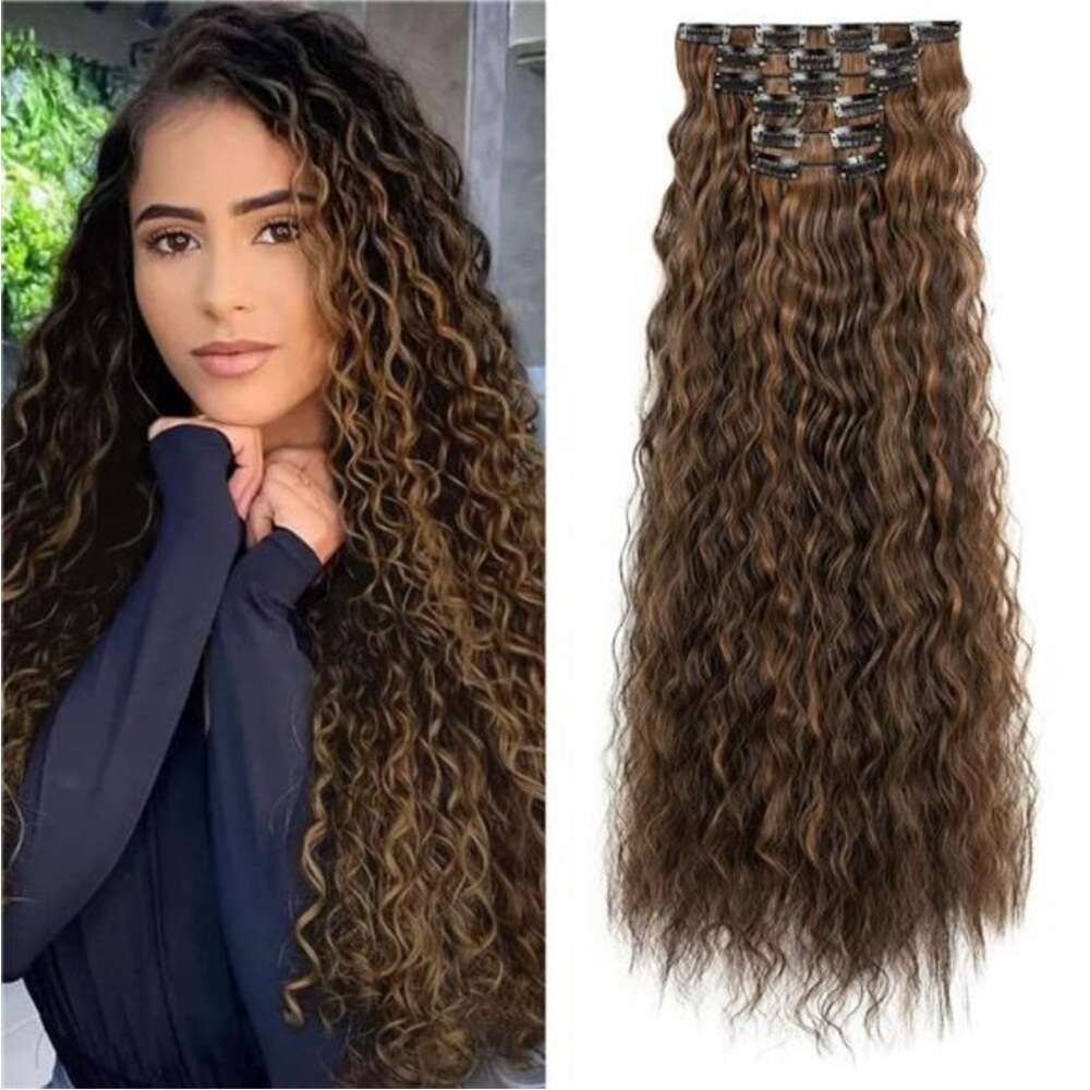 6PCS Clip In Hair Extensions, 24" Black Brown